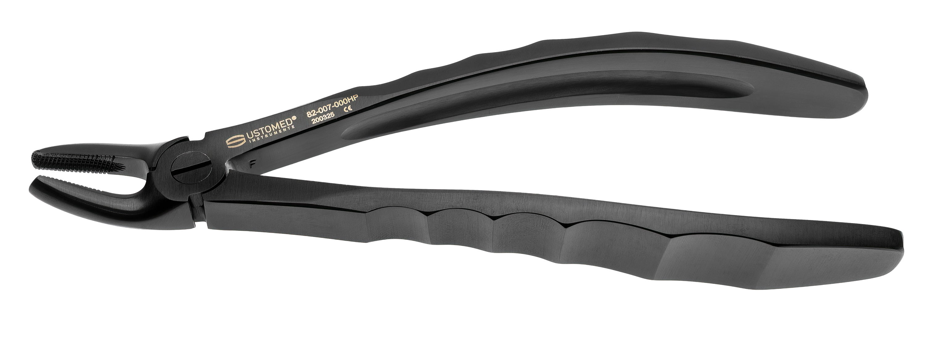 Tooth forceps – upper jaw premolars, fig. 7, black DLC coating, BLACK SPINE series – traction profile