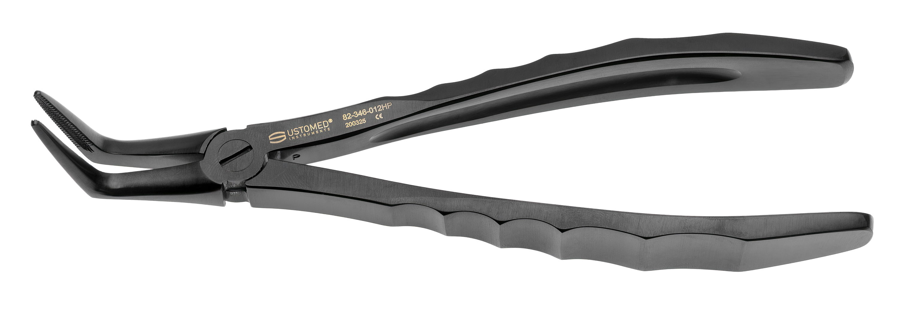 Tooth forceps – lower jaw root, fig. 46L, traction profile, black DLC coating, Black SPINE series – secure grip