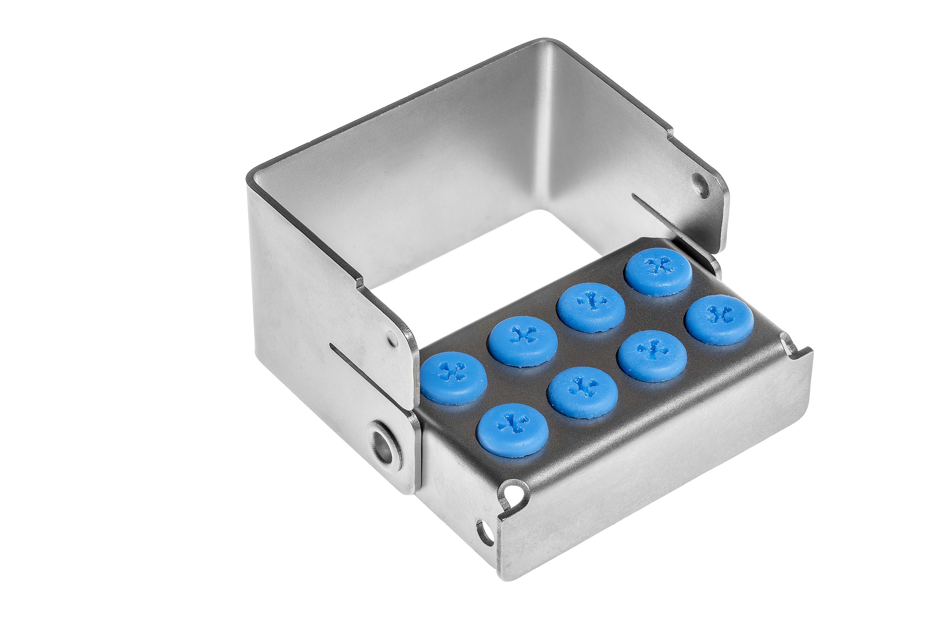 Bohrerständer für 8 Instrumente – mit 8 Silikonplugs blau – Instrumentenorganisation – kompakt und stabil
