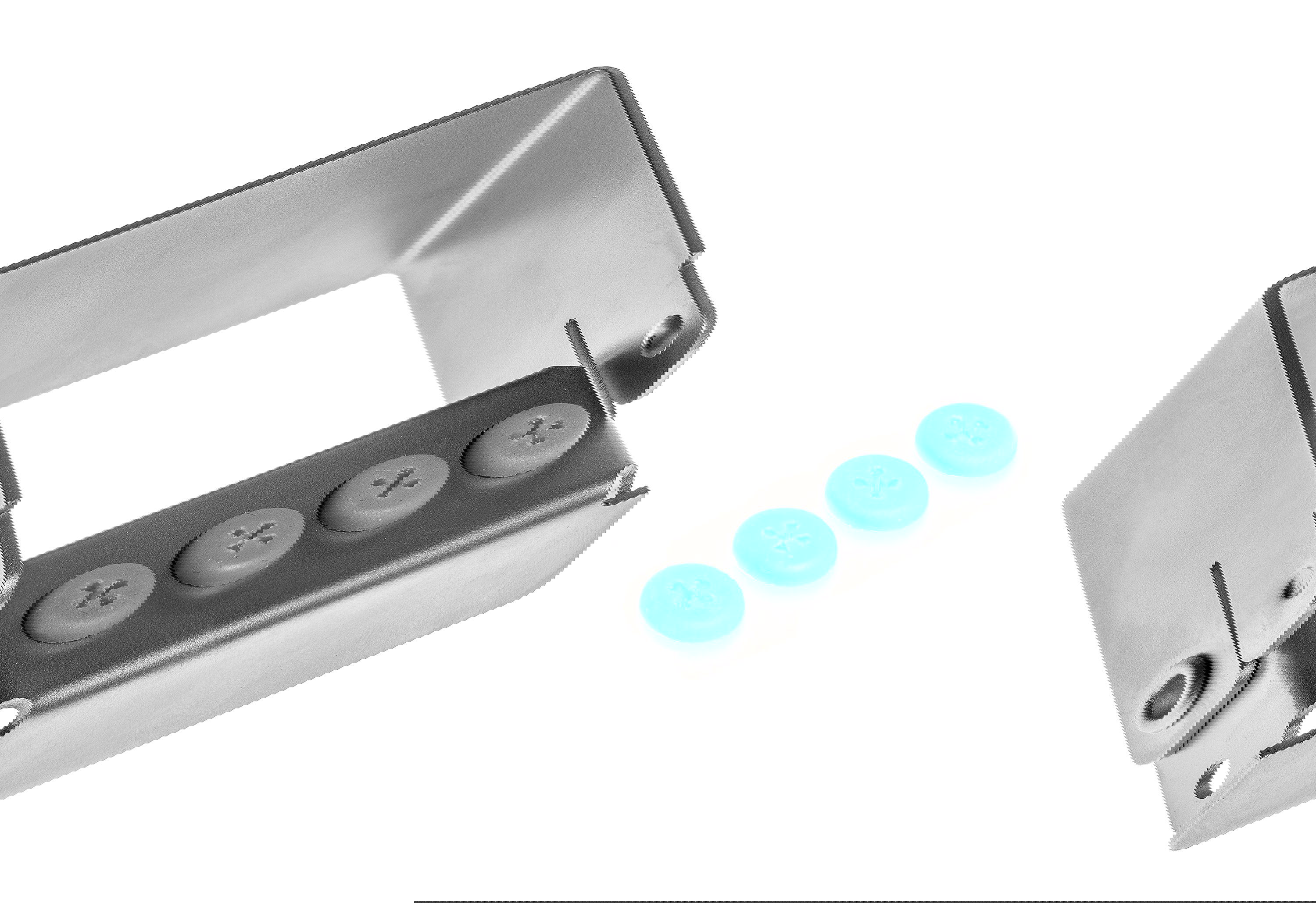 Bohrerständer für 4 Instrumente – mit 4 Silikonplugs blau – Größe 4,5 × 2 × 4 cm – Instrumentenorganisation – kompakt und stabil