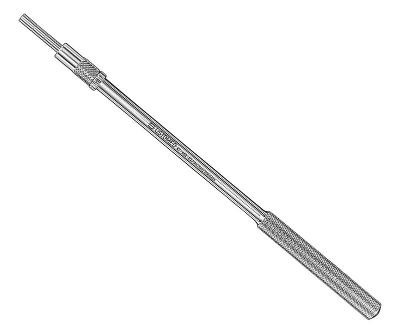 Bone Condenser, gerader Schaft, Spitze konkav, 3,3 mm Durchmesser, zylindrisch, mit stufenlos verstellbarer Tiefenmark.