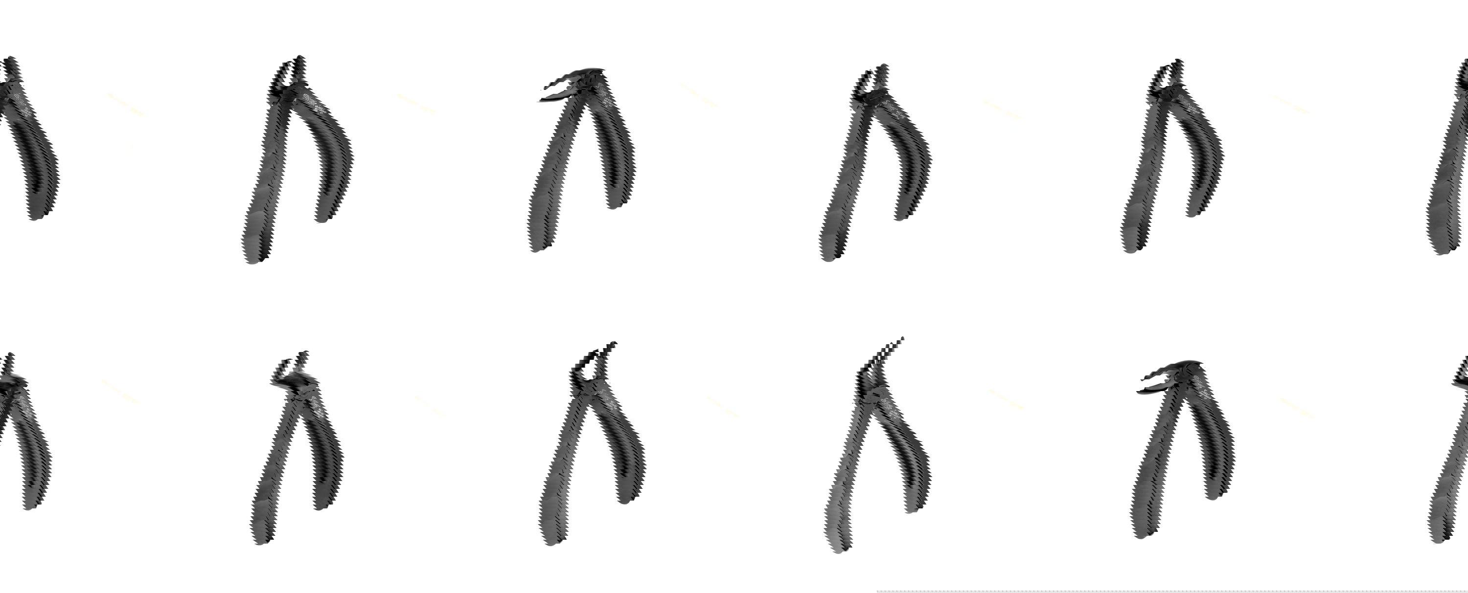 Tooth forceps set – BLACK Spine series, traction profile, black DLC coating – coordinated selection for upper/lower jaw, anterior to third molars