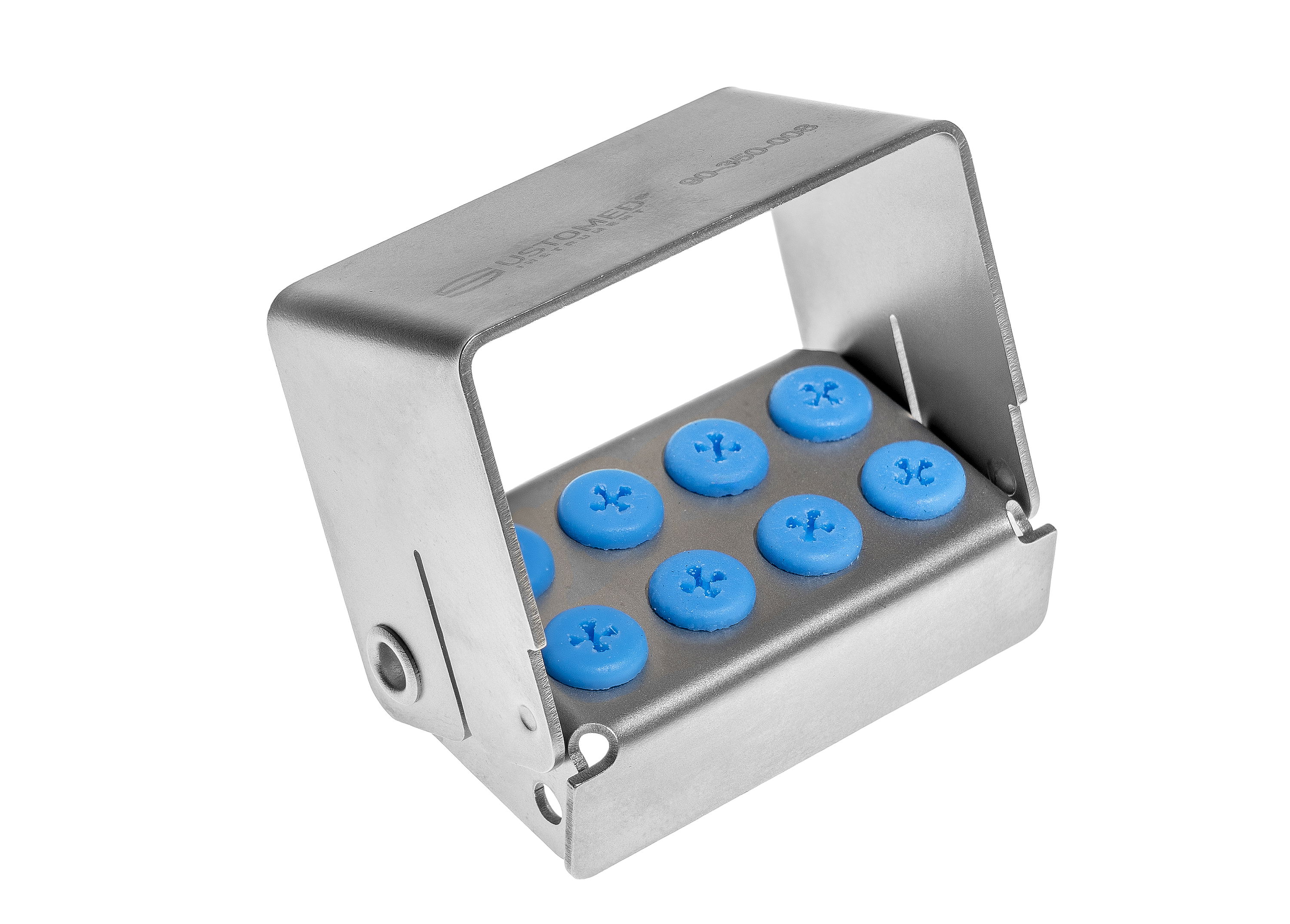 Bohrerständer für 8 Instrumente – mit 8 Silikonplugs blau – Instrumentenorganisation – kompakt und stabil